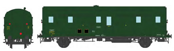 REE Modeles VB-338 - French SNCF DEV 52 Luggage Van 306 green, ancient lantern holders, 3 headlights, South-West SNCF Er